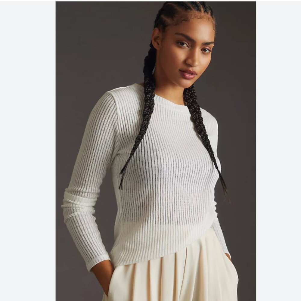 Pilcro White Ribbed Long-Sleeve Knit Top